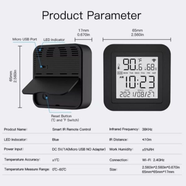 Tuya Smart WiFi IR Universal Remote with Temperature & Humidity Sensor - Image 7