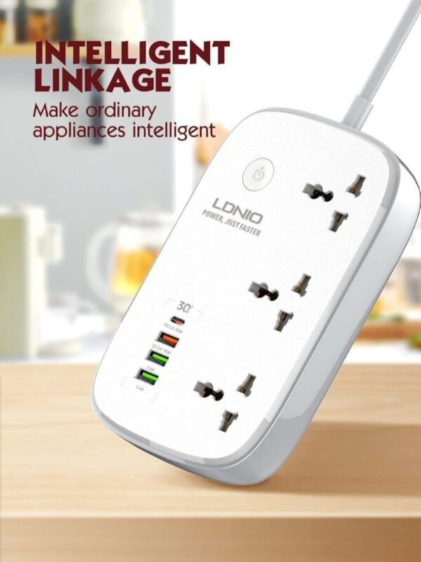 Smart Wi-Fi Power Strip with 3 Universal AC Outlets, 1 PD Port, 1 QC 3.0 Power Port, 2 Auto-ID Outlets - Image 2