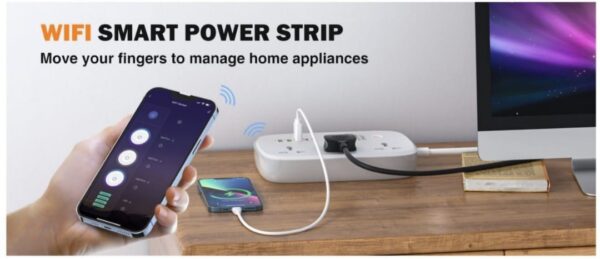 Smart Wi-Fi Power Strip with 3 Universal AC Outlets, 1 PD Port, 1 QC 3.0 Power Port, 2 Auto-ID Outlets - Image 4