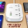Smart Wi-Fi Power Strip with 3 Universal AC Outlets, 1 PD Port, 1 QC 3.0 Power Port, 2 Auto-ID Outlets