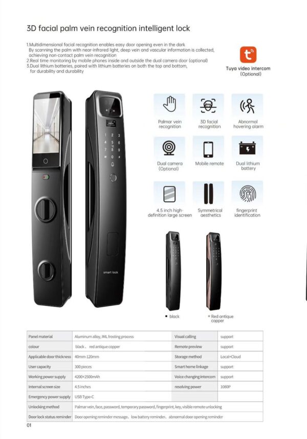Tuya Smart Door Lock with 3D Face ID, Palm vein, Video intercom - Image 2