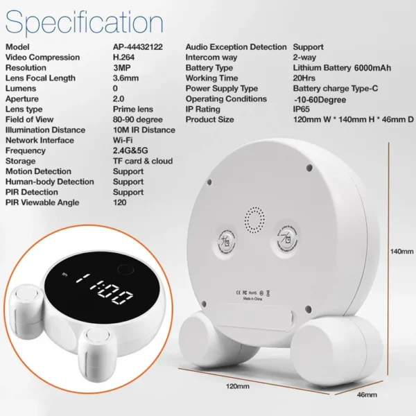 Tuya Wifi Alarm Portable Clock Camera HD 1080P, Night Vision, Motion Detection,  Home Security Surveillance, Wifi Clock IP Camera - Image 9