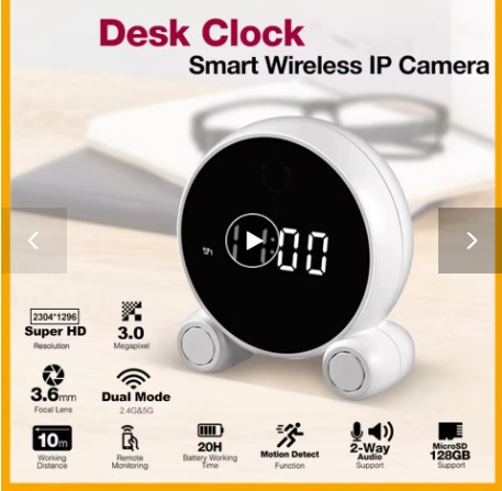 Tuya Wifi Alarm Portable Clock Camera HD 1080P, Night Vision, Motion Detection,  Home Security Surveillance, Wifi Clock IP Camera