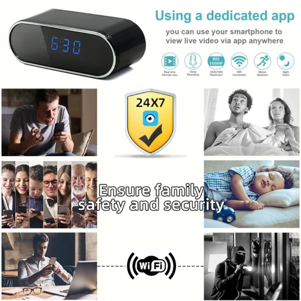 Mini Camera Clock Portable Full HD 1080P, Wifi Control, IR Night Vision View, DVR Camcorder, Home Surveillance Monitor Video - Image 12